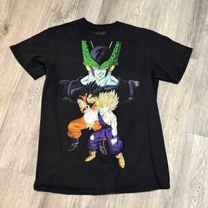 Dragon Ball Z Cell, Goku & Gohan Black Graphic‎ Print T-Shirt